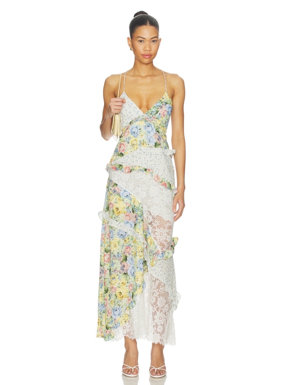 For Love & Lemons Rosalyn Maxi Dress in Yellow Blue sz Small